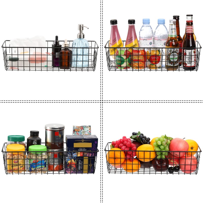 Hedume 3 Pack Metal Wire Storage Organizer Basket, 16.2" x 6.3" x 4.4" Bin Basket with Handles, Versatile Organizer for Kitchen, Pantry, Closet, Laundry Room, Cabinets, Bathroom - Black - Image 5